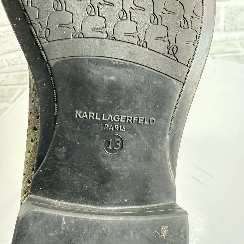 Karl Lagerfeld Paris Men's Size 13 Camouflage Green Leather Perforated Loafers